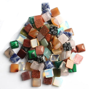Lot de 10 pierres mélangée en forme Carré 10 mm de Quartz Rose, Aventurine, Turquoise, Labradorite, Agate, Jade et autresl