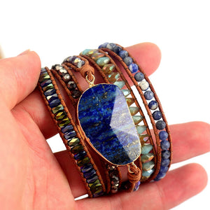 Bracelet Bohème Wrap en Lapis Lazuli et Sodalite