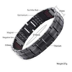 Bracelet Homme Bio-magnétique Anti douleurs 4 en 1 en Titane - Noir