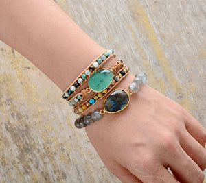 Bracelet Bohème en Jade, Turquoise africaine et Onyx