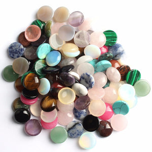 Lot de 10 pierres mélangée en forme Ronde 14mm de Quartz Rose, Aventurine, Turquoise, Labradorite, Agate, Jade et autres