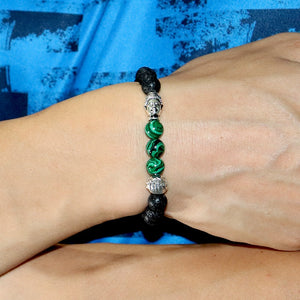 Bracelet H/F Anti-douleur en pierre de lave et Malachite Bouddha