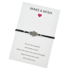 Bracelet corde noire "Faites un vœux" plusieurs modèles
