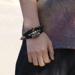 Bracelet Homme Anti-douleur en cuir et Malachite