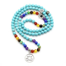 Charger l&#39;image dans la galerie, Bracelet H/F Mala Détox en perles de Turquoise et 7 chakras avec charmes
