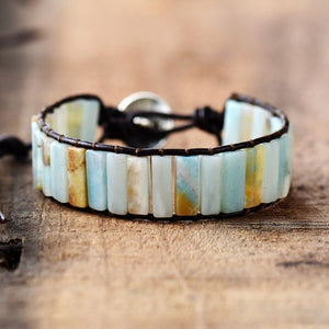 Bracelet Bohème Wrap en cuir anti Migraine en Amazonite