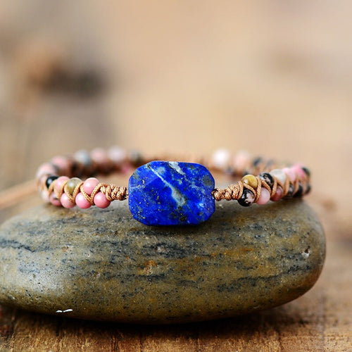 Bracelet Bohème d'Amour et Amitié en Rhodonite et pierre de Lapis Lazuli Stone