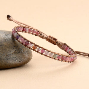 Bracelet Bohème de Guérison en perles de 4mm de Tourmaline rose