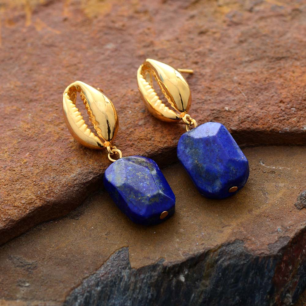 Boucles d'oreilles en Lapis Lazuli coquillage