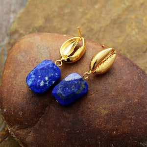 Boucles d'oreilles en Lapis Lazuli coquillage
