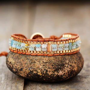 Bracelet wrap Bohème en Amazonite