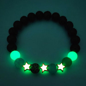 Bracelet H/F anti mal de dos en Fluorite et lumineux la nuit Vert