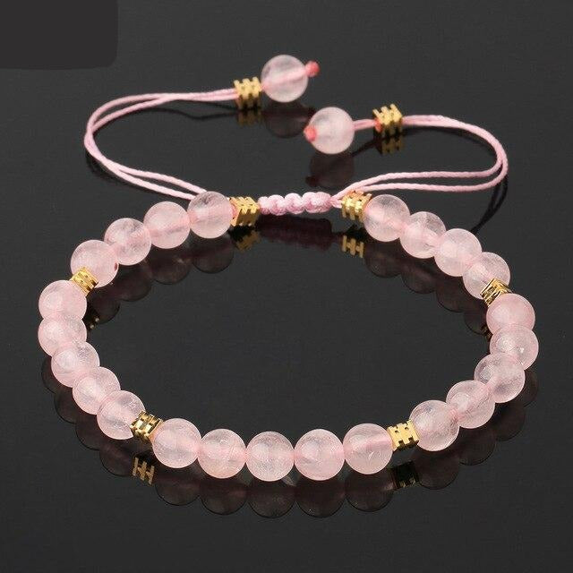 Bracelet lacet de Guerison en perles de 6mm de Quartz rose
