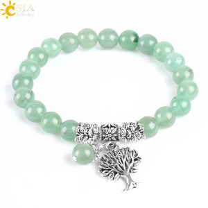 Bracelet porte chance en perles d'Aventurine et charme arbre de vie