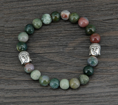 Bracelet Bohème en perles de 8mm d'Onyx d'inde et bouddha