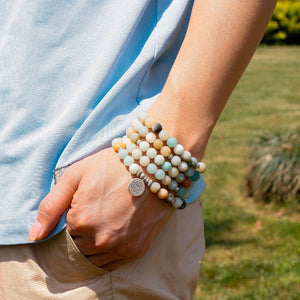 Bracelet H/F anti migraine en 108 perles d'Amazonite avec charmes