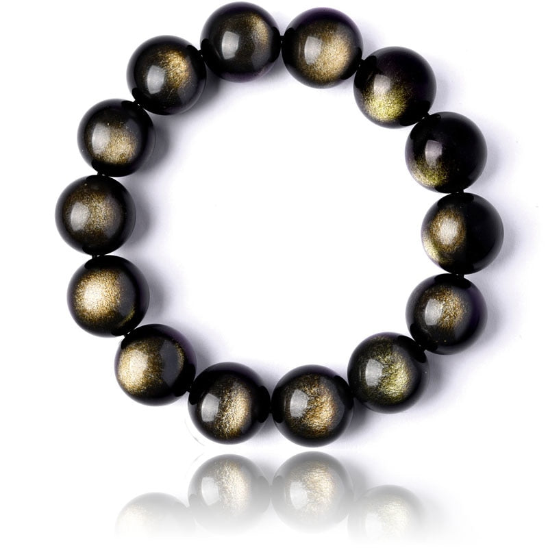 Bracelet H/F de Protection en Obsidienne dorée - perles de 10 à 16 mm