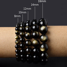 Charger l&#39;image dans la galerie, Bracelet H/F de Protection en Obsidienne dorée - perles de 10 à 16 mm