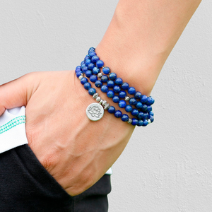 Bracelet H/F Grossesse, Fécondité et Peau en 108 perles de Lapis Lazuli et charmes