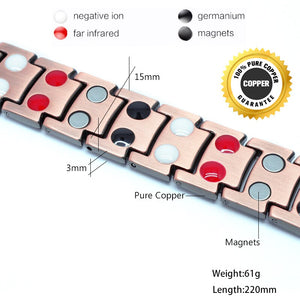 Bracelet Homme magnétique en Cuivre Ions négatifs et Germanium