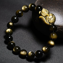 Charger l&#39;image dans la galerie, Bracelet H/F de Protection en Obsidienne dorée et renard dormant