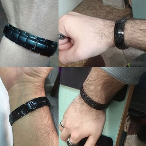 Bracelet Homme Bio-magnétique Anti douleurs 4 en 1 en Titane - Argent et noir