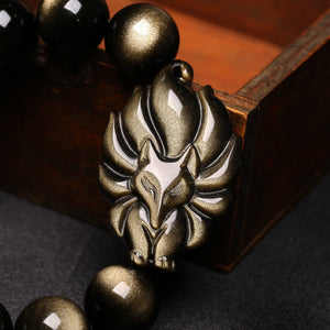 Bracelet H/F de Protection en Obsidienne dorée et renard - perles de 8 à 16 mm