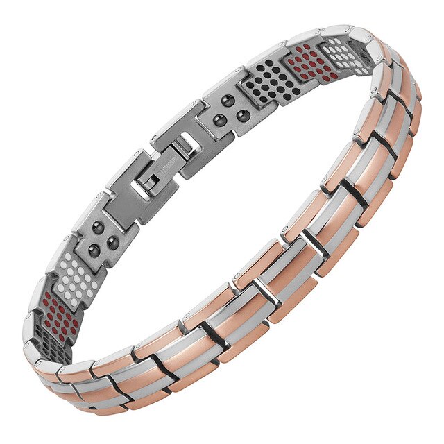 Bracelet Femme Bio-magnétique Anti douleurs 4 en 1 en Titane - Or rose et Argent
