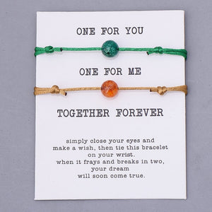Bracelets double "Faites un vœux" en pierre de lave et pierres naturelles pour Couple ou amitié à offrir