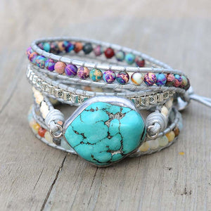 Bracelet bohème Détox en Turquoise, Jaspe et Amazonite