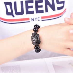 Bracelet H/F de Protection en Obsidienne arc-en-ciel ou noir avec tortue