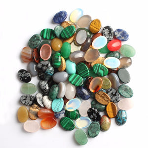 Lot de 10 pierres mélangée en forme Ovale 10x14 mm de Quartz Rose, Aventurine, Turquoise, Labradorite, Agate, Jade et autres