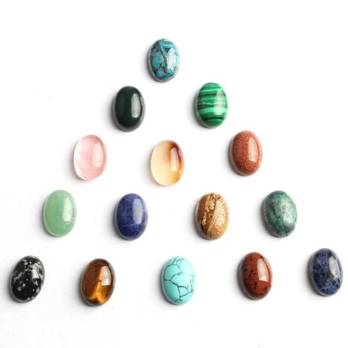 Lot de 20 pierres mélangée en forme Ovale 8x10 mm de Quartz Rose, Aventurine, Turquoise, Labradorite, Agate, Jade et autres